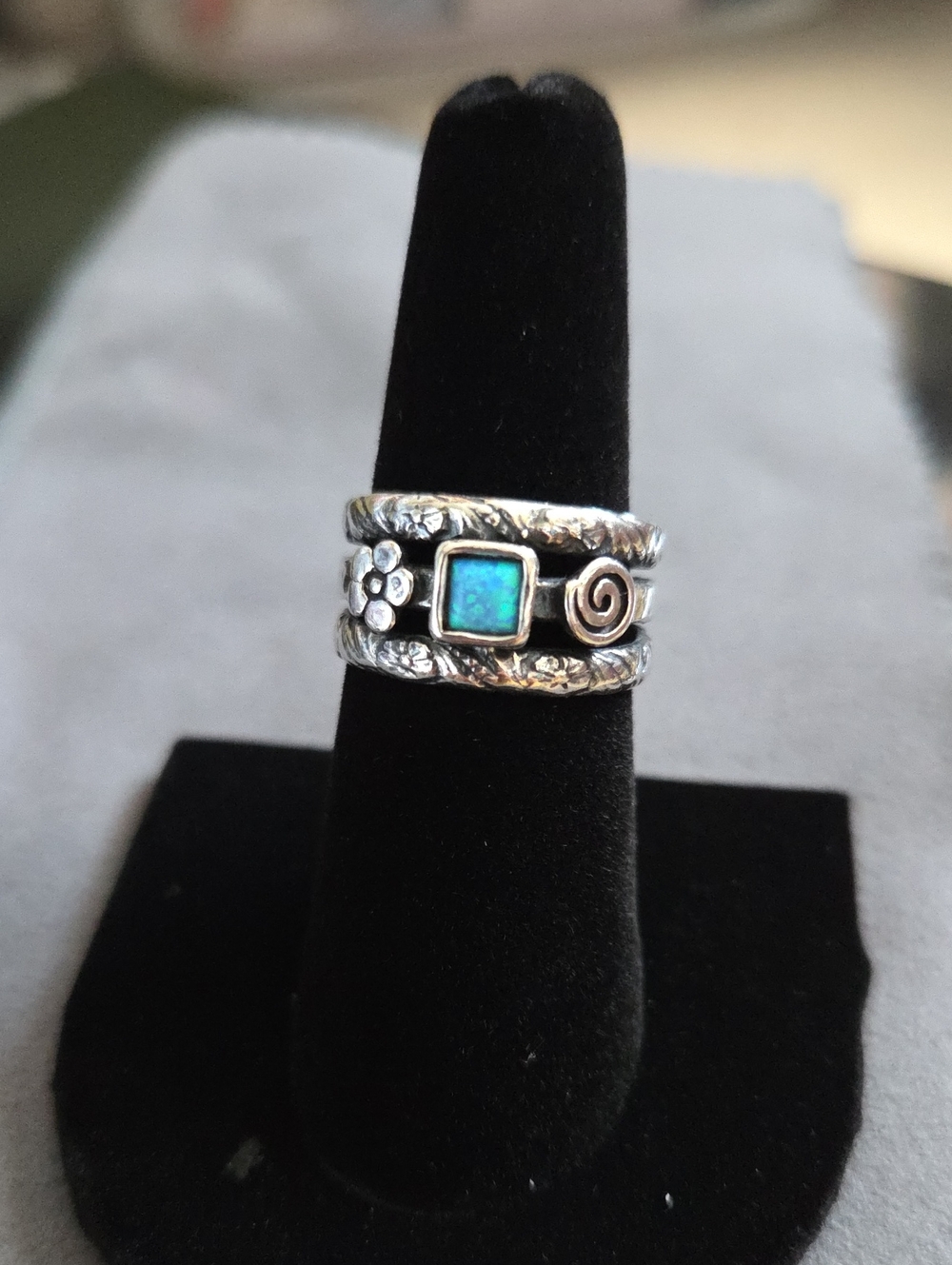 Vintage Shablool Didae Israel Blue Opal Sterling Silver Ring Size 6.5